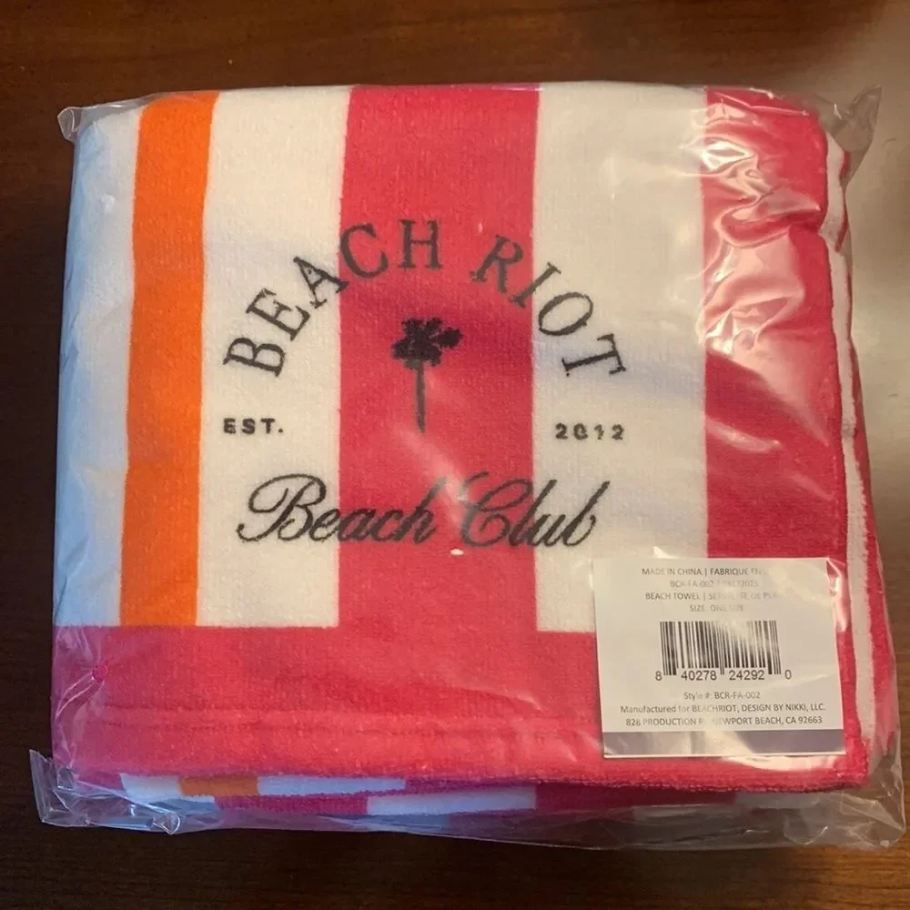 Beach Riot Beach Club Towel- Pink/Orange Stripe NEW